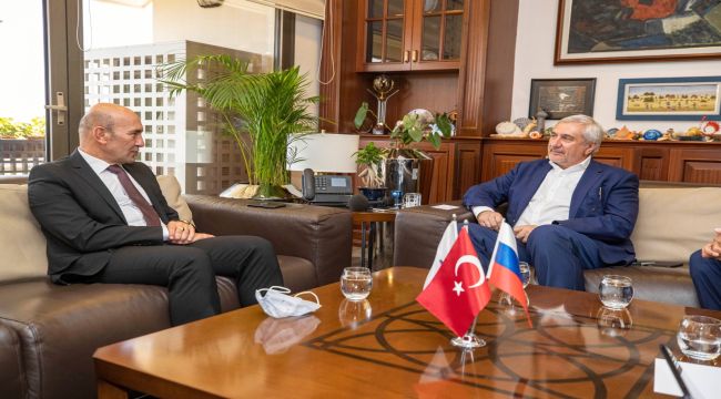 Rusya-Türkiye İş Konseyi heyetinden Başkan Soyer'e ziyaret Sanal fuarcılık konuşuldu