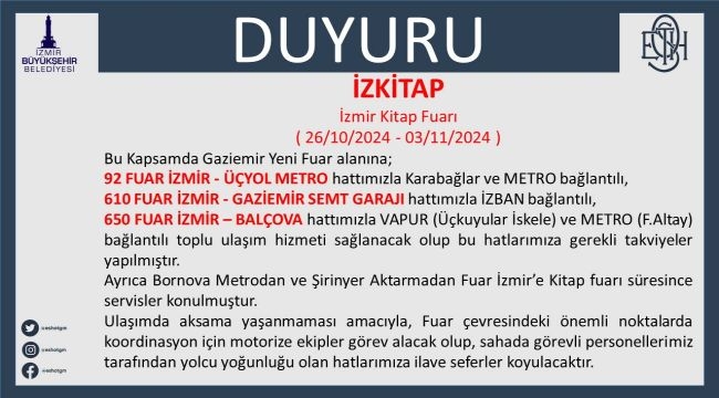 ESHOT, Kitap Fuarı'na ulaşımı kolaylaştıracak